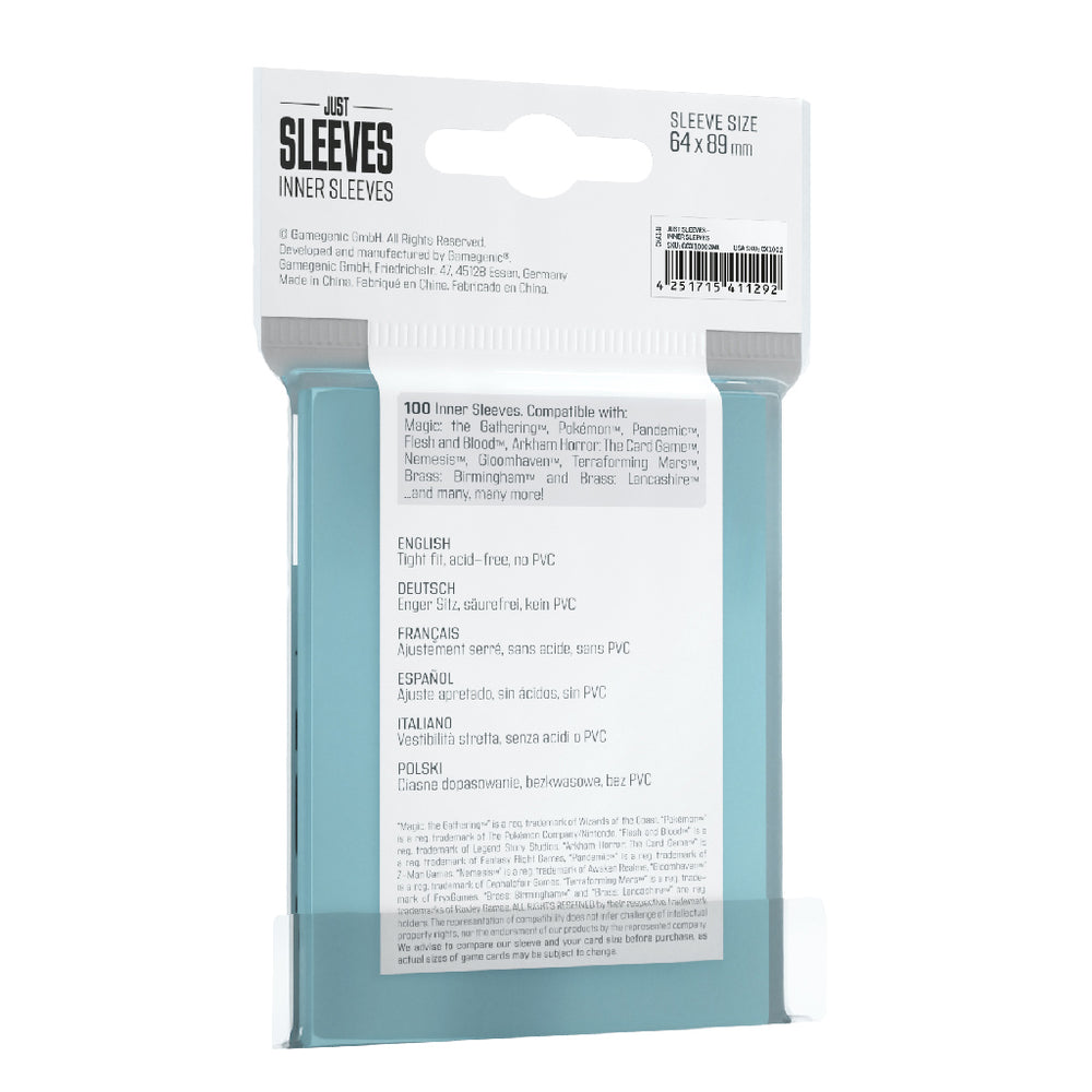 Gamesgenic Just Sleeves: Standard Size Inner Sleeves 100ct - 64 x 89 mm clear