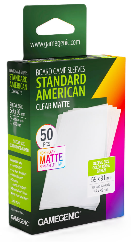 Gamegenic: Board Game Sleeves Standard American Size 50ct - Matte Clear 59 x 91 mm