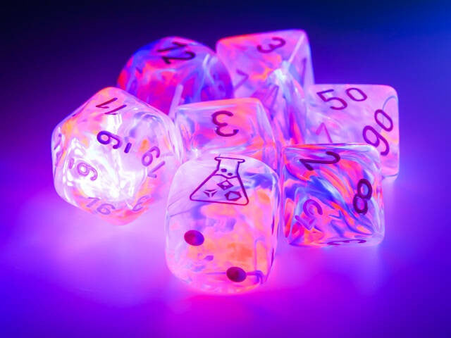 Chessex CHX30057 Nebula Black Light Special/white Polyhedral 7-Dice Set