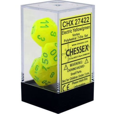 Chessex CHX27422 Vortex Electric Yellow/green Polyhedral 7-Dice Set