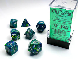 Chessex CHX27445 Festive Green/silver Polyhedral 7-Dice Set