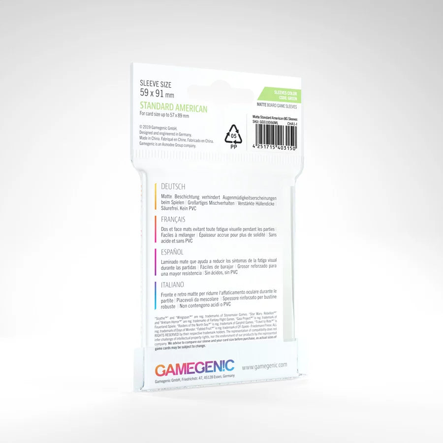 Gamegenic: Board Game Sleeves Standard American Size 50ct - Matte Clear 59 x 91 mm