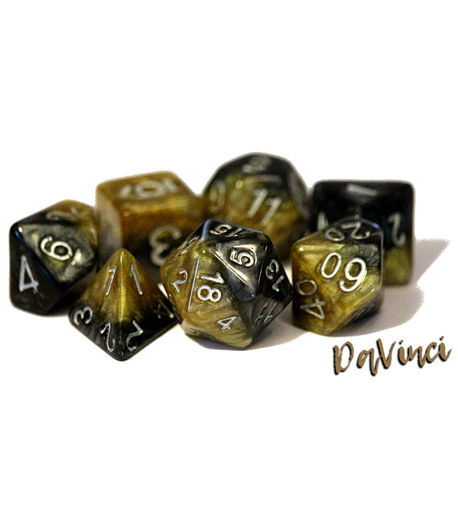 Halfsies Dice Da Vinci Black & Gold/silver Polyhedral 7-Dice Set