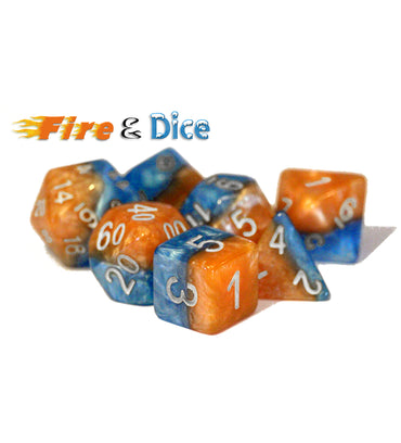 Halfsies Dice Fire & Dice Flame Orange & Frost Blue/silver Polyhedral 7-Dice Set